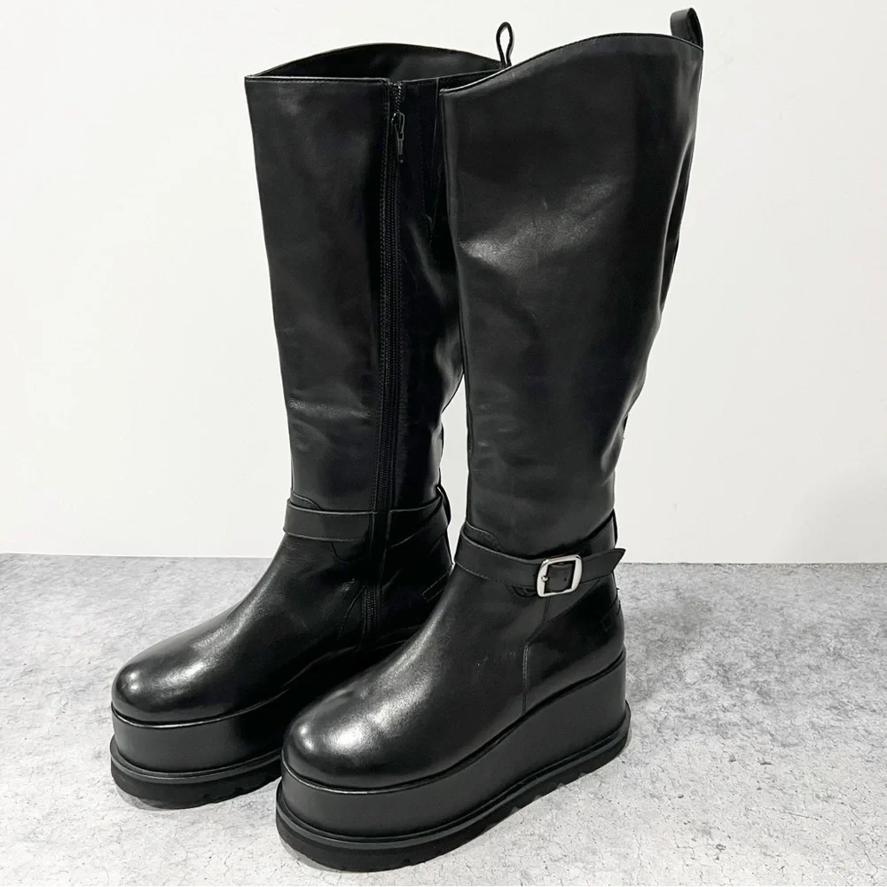 Free People Not for Riding Platform Tall Boots Black Leather Size 6.5 NEW